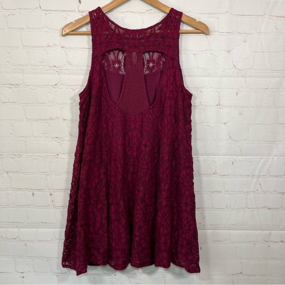 Free People Tunic Lace Tank Babydoll Dress Womens XS Maroon Lined - Picture 9 of 12